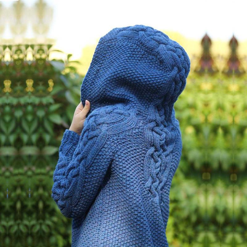 Women's Winter Hooded Single Button Slim Knit Sweater