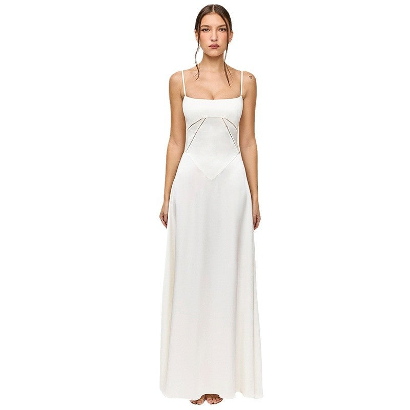 Elegant Long Satin Slip Dress with Low Back