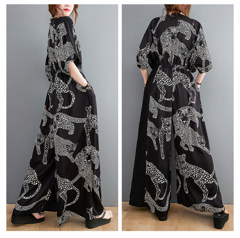 Summer Plus Sizes Lace Up Waist Women Wide Leg Jumpsuits