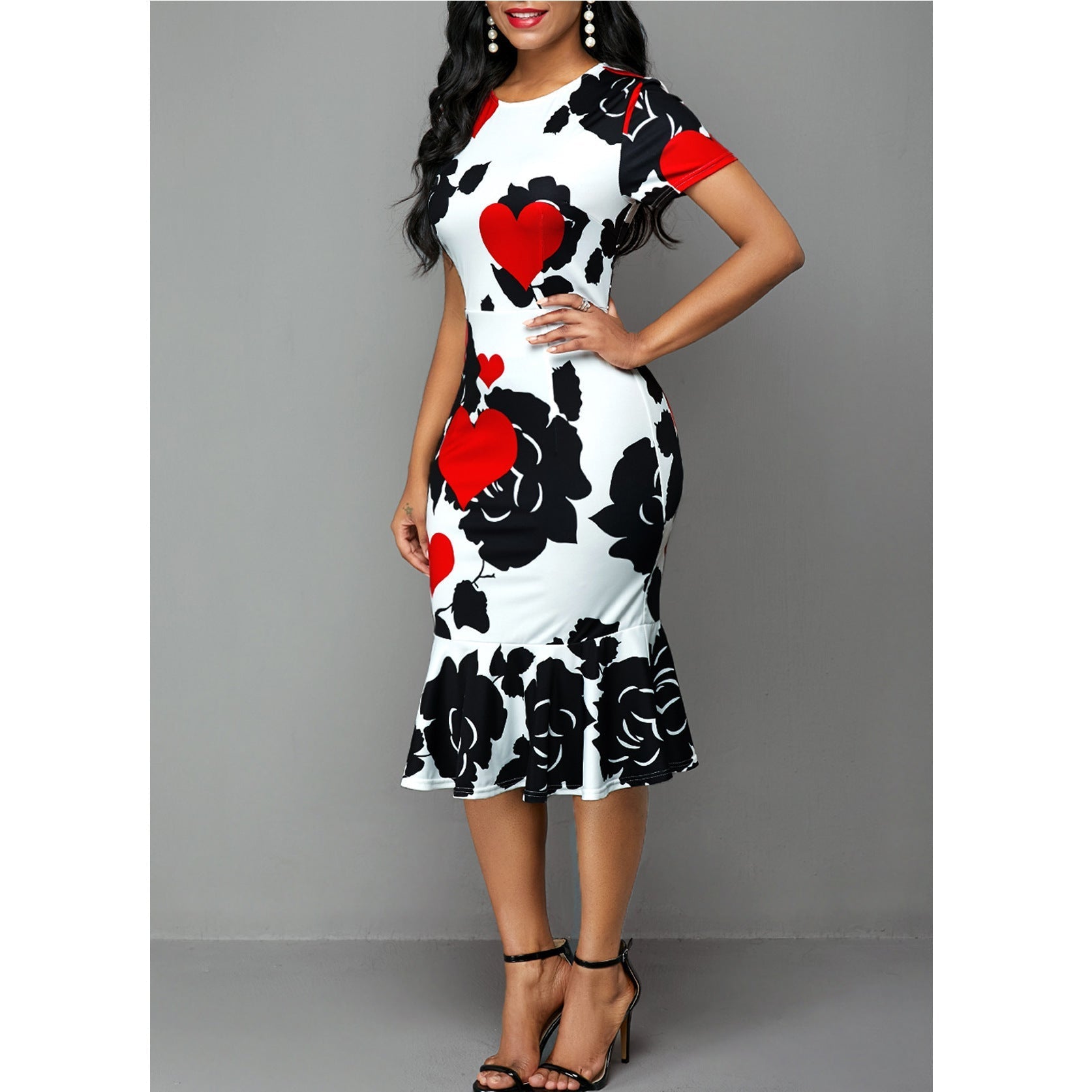 Sexy Round Neck Floral Print Sheath Dresses-Dresses-Free Shipping at meselling99
