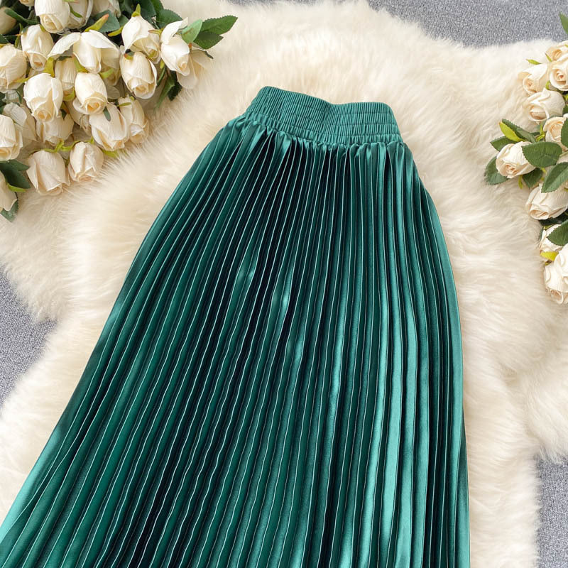 Luxury Heavy-Duty Pleated Midi A-Line Skirt