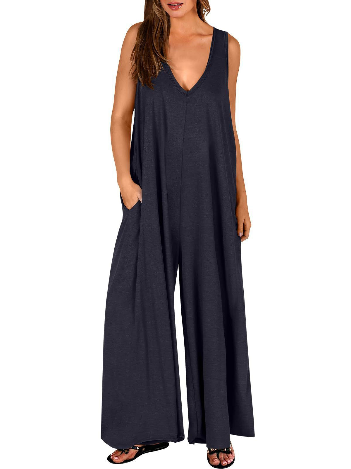 Women's Summer Casual Jumpsuit - Lightweight Pocket Romper
