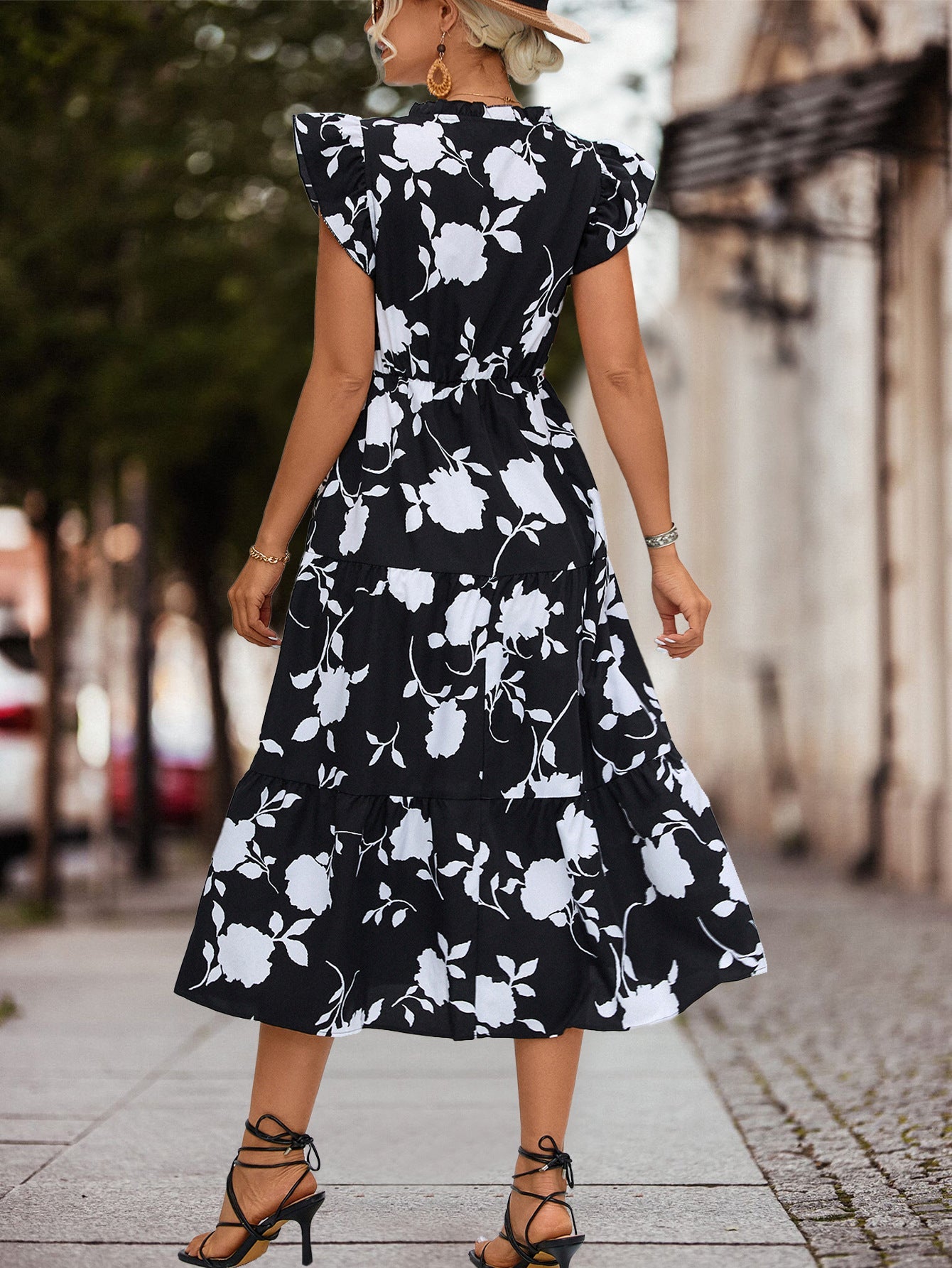 Casual V Neck Floral Print Women Dresses