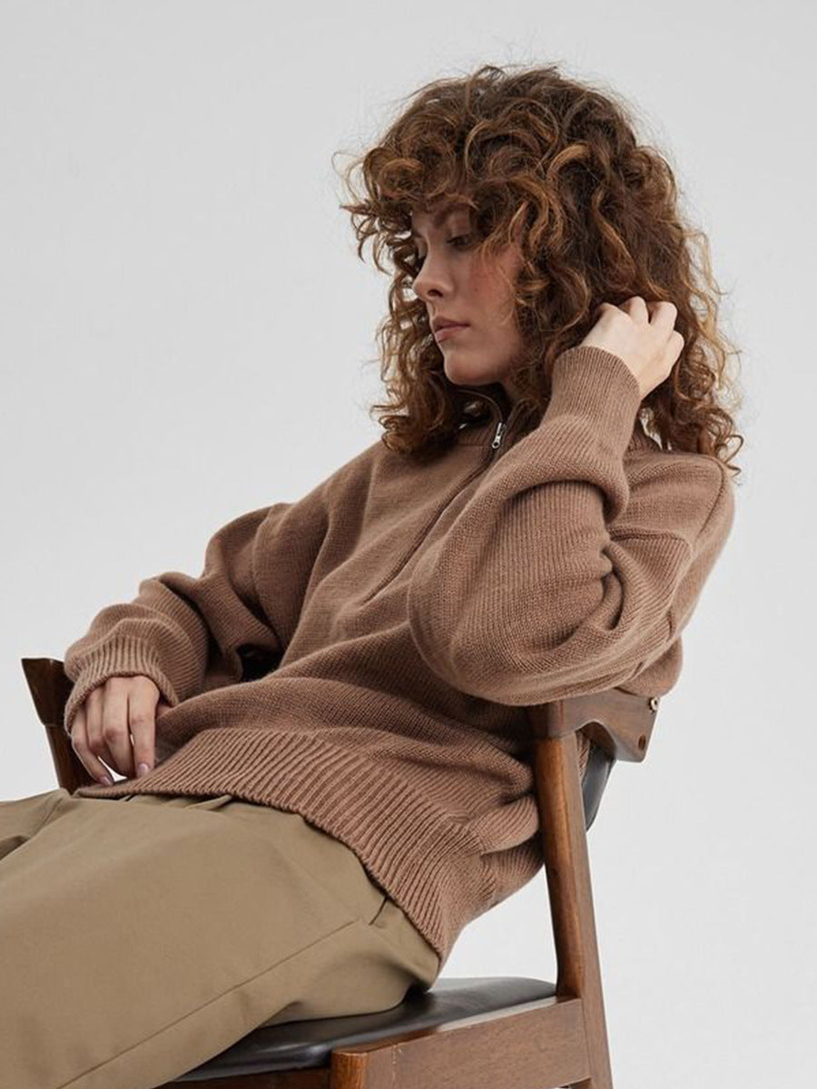 Relaxed Fit Mock Neck Half-Zip Sweater