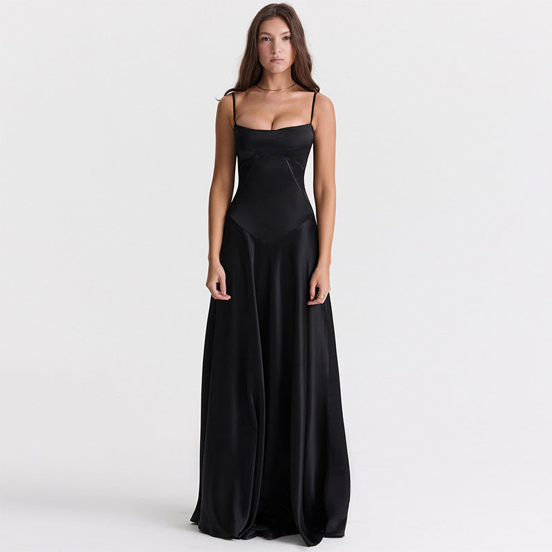 Elegant Long Satin Slip Dress with Low Back