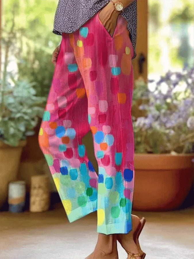 Women's Summer 3D Print Minimalist Cuffed Casual Pants