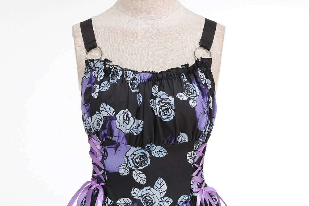 legant Floral Print O-Ring Strap Slimming Party Dress