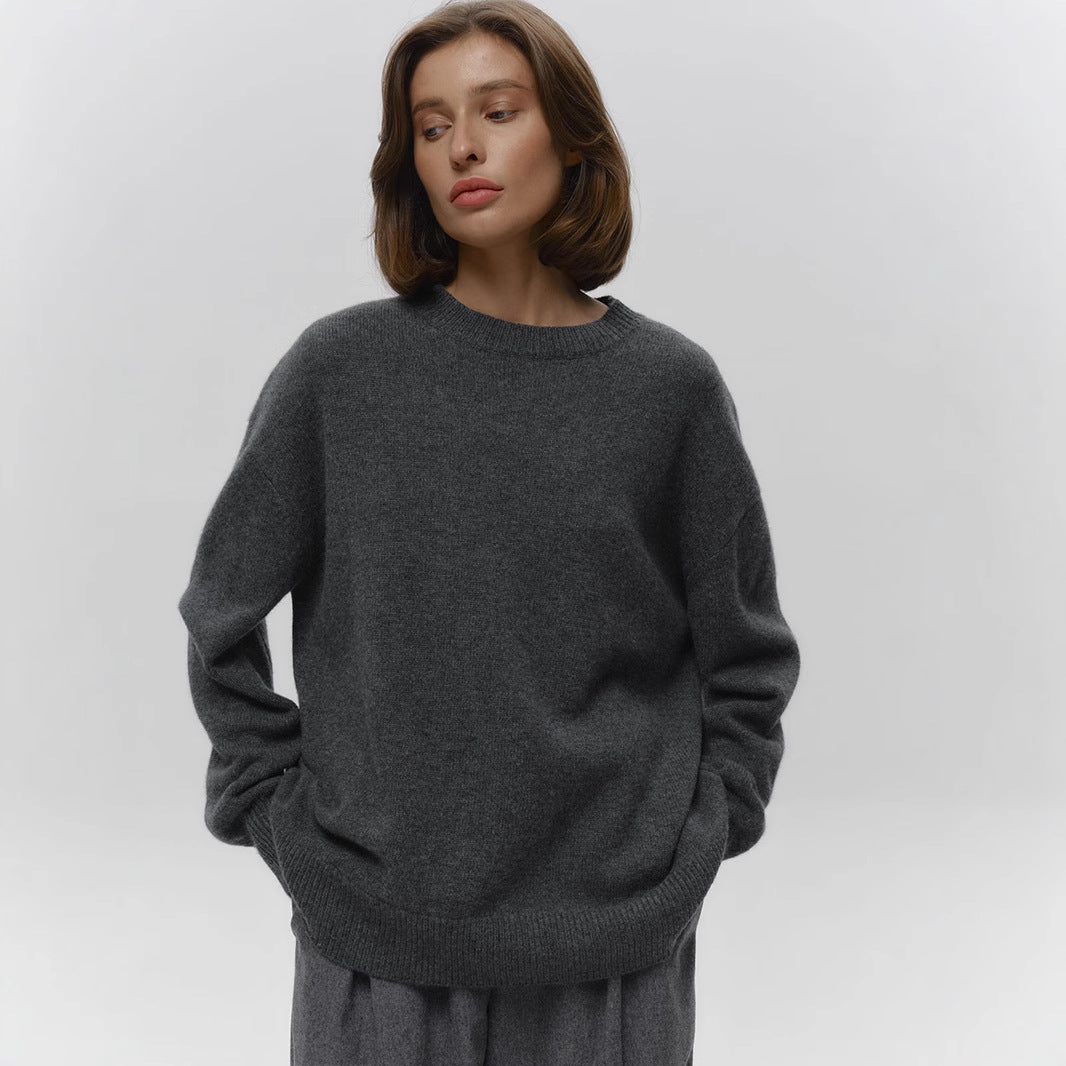 Classic Relaxed-Fit Dark Crewneck Sweater