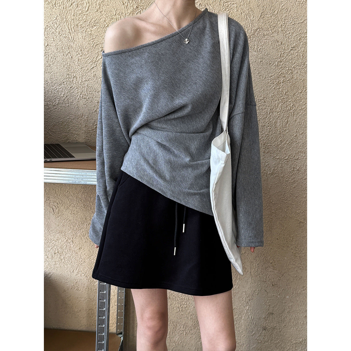 Designer Asymmetrical Shoulder Sweatshirt