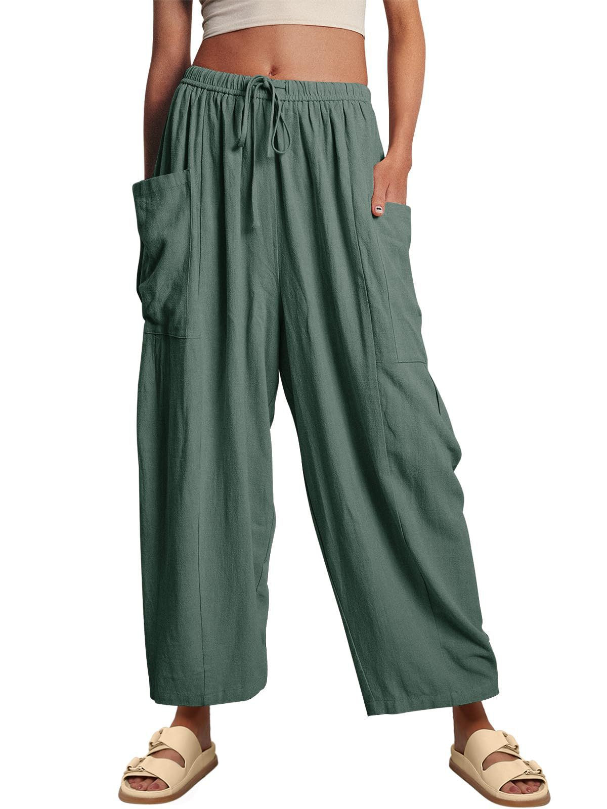 High-Waisted Wide-Leg Pants with Elastic Waist