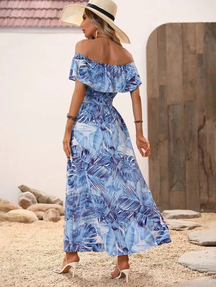 Women's Summer Off-Shoulder Ruffled Tie-Waist Dress
