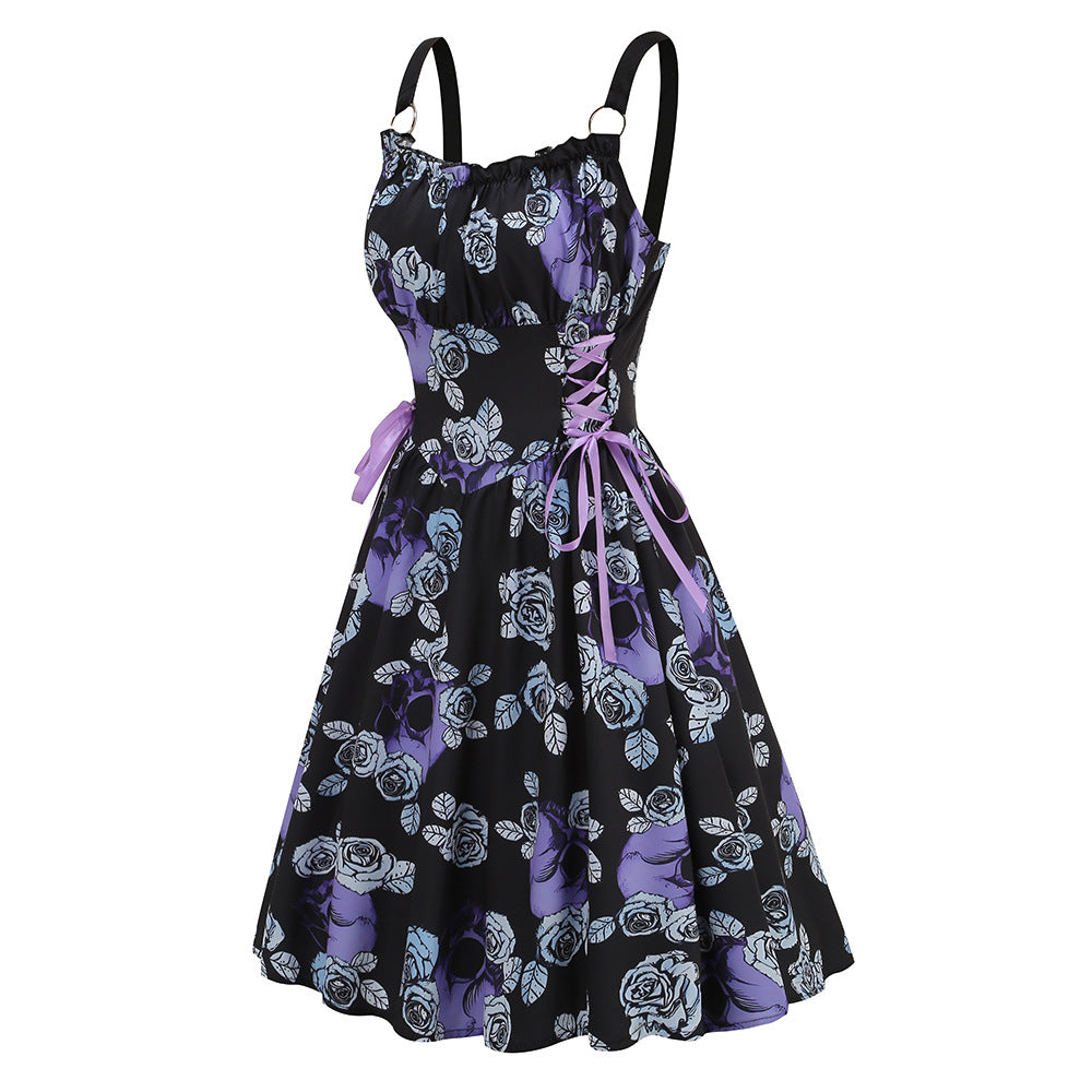 legant Floral Print O-Ring Strap Slimming Party Dress