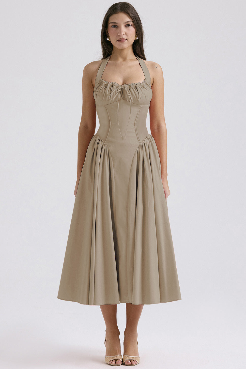 Women's Summer Floral Print Bodycon Halter Neck Maxi Dress