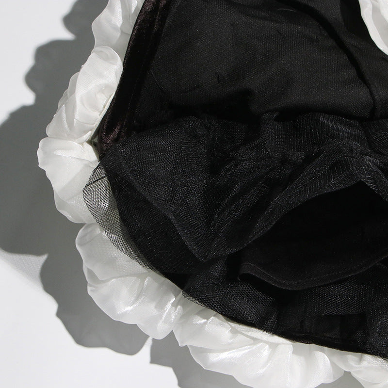 Designed Sexy Velvet Bustier Ball Gown Mini Dress with 3D White Roses