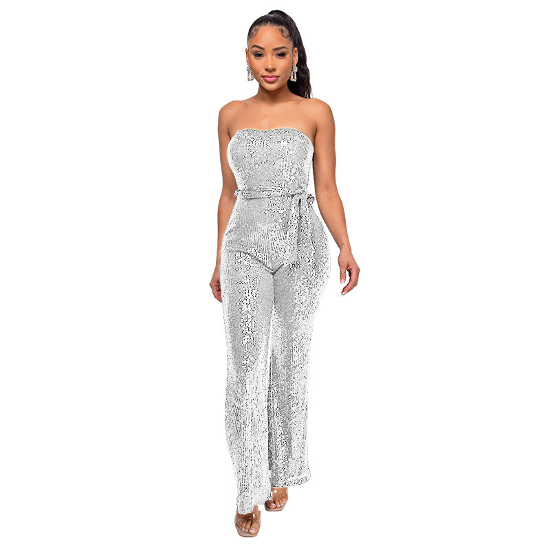 Sexy Strapless Sequined Sleeveless Jumpsuits