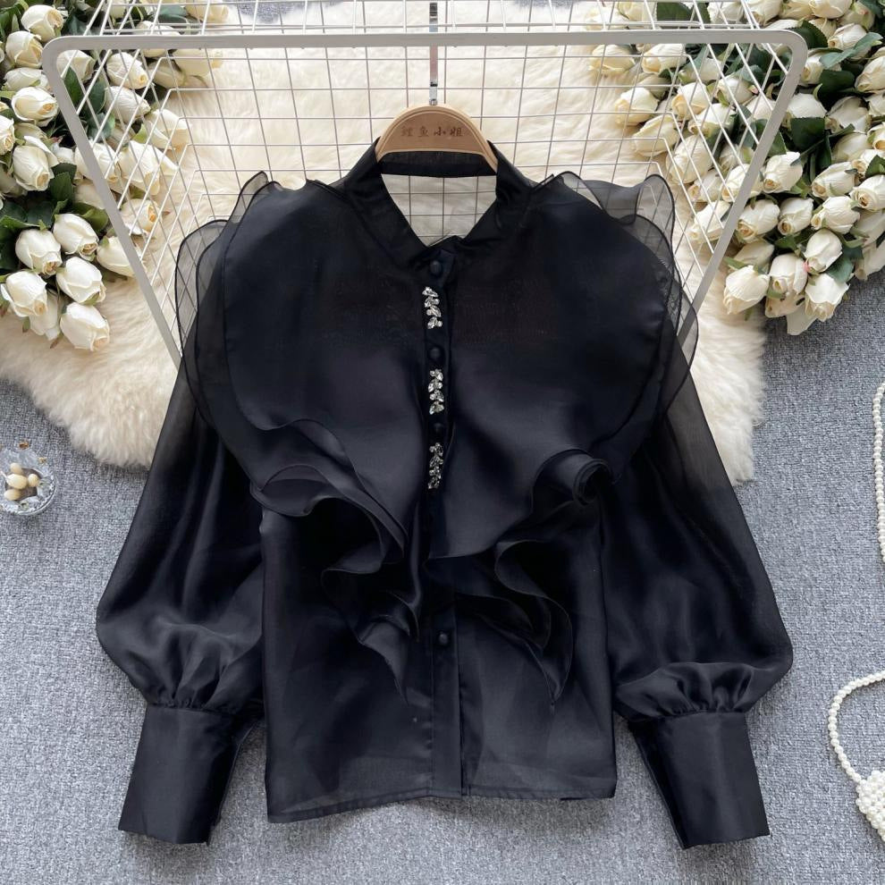 Fairy Style Ruffled Mesh Long Sleeve Shirt