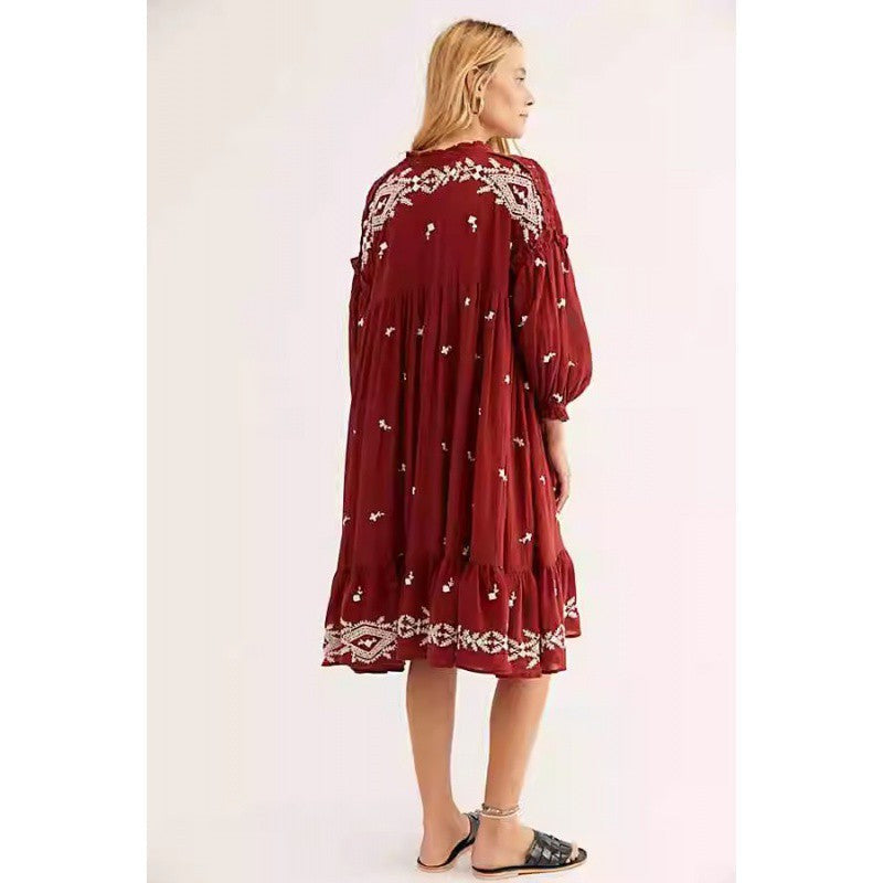 Bohemian Romantic Summer Doll Dress with Exquisite All-over Embroidery