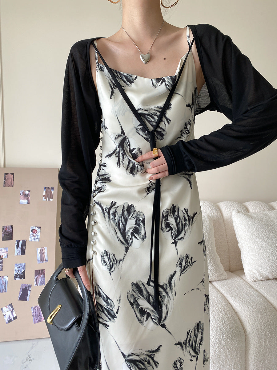 Vintage Floral Design Satin Summer Sleeveless Sun Dresses-Dresses-Free Shipping at meselling99