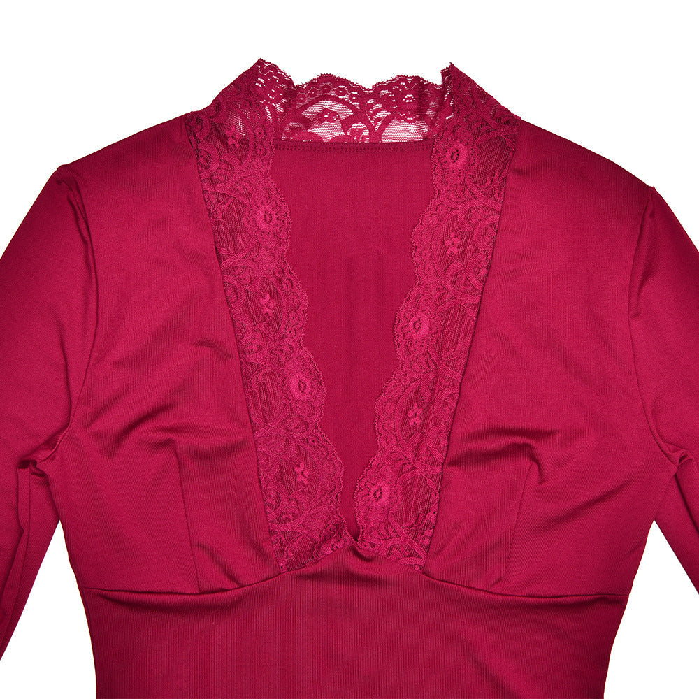 Sexy Lace V Neck Long Sleeves Shirts for Women