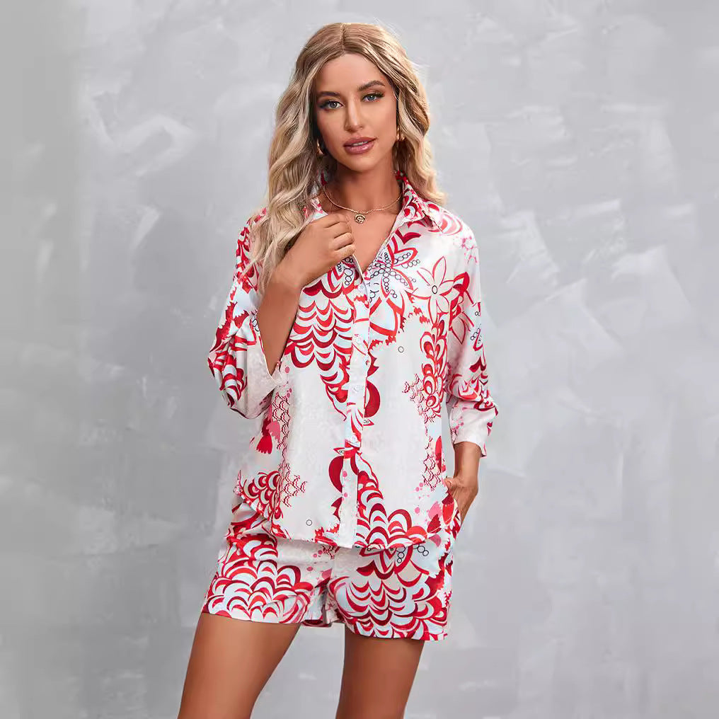 Women's Summer Floral Print Shorts & Short-Sleeve Casual Set