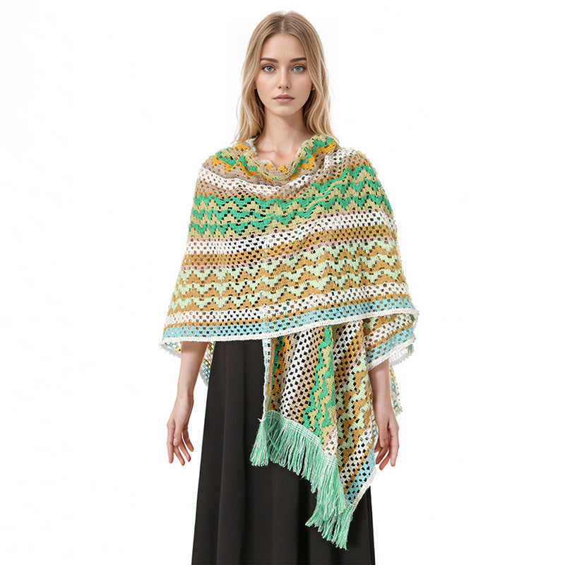 Boho Chic Women's Cape Poncho – Versatile Ethnic Print Shawl Wrap
