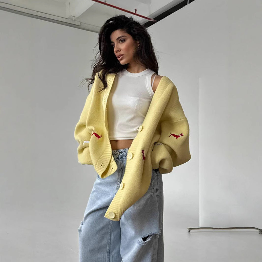 Women's Oversized Casual Knitted Embroidered Sweater Coat