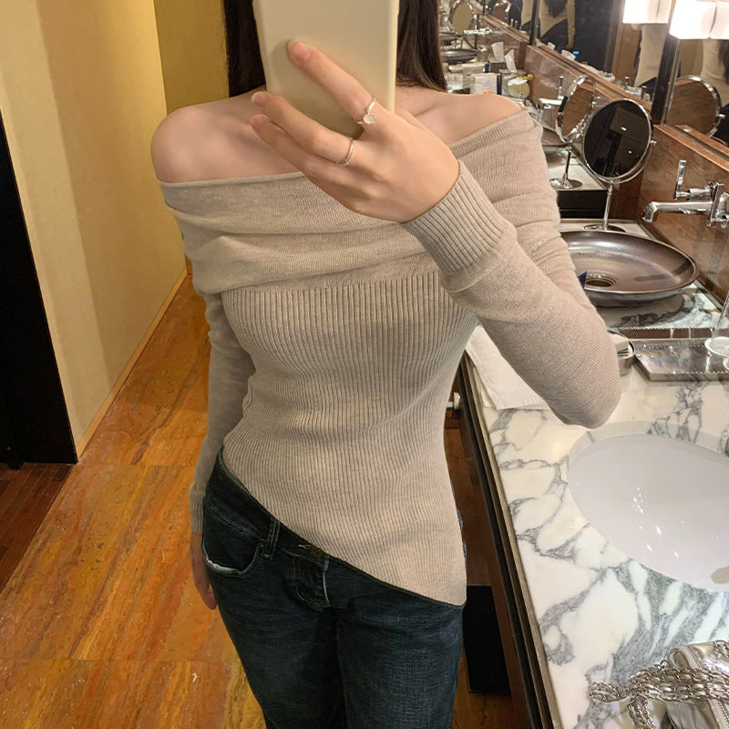 Flute Off The Shoulder Knit Top - Latte