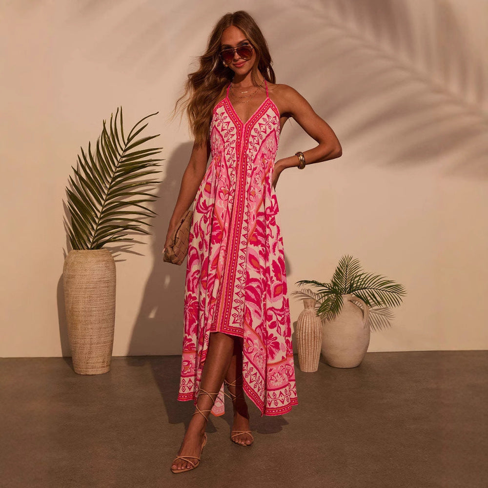 Women's Off-Shoulder V-Neck Floral Print Maxi Dress