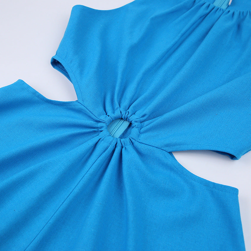 Summer Cotton Linen Halter Midriff Baring One Piece Suits