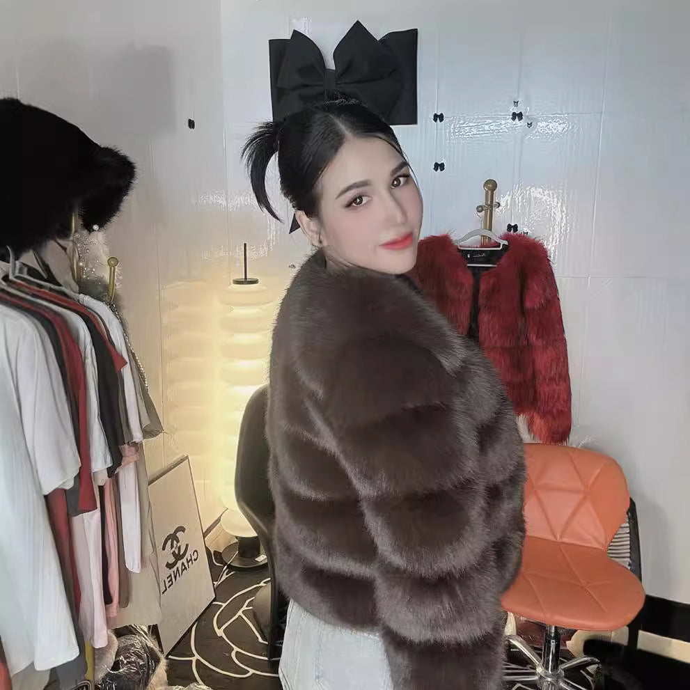 Women's Thickened Faux Fox Fur Spliced Winter Coat