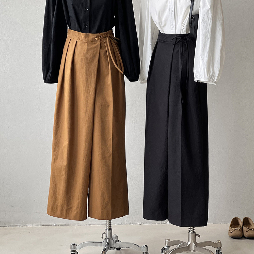 Designer Asymmetric Wrap-Waist Wide Leg Pants