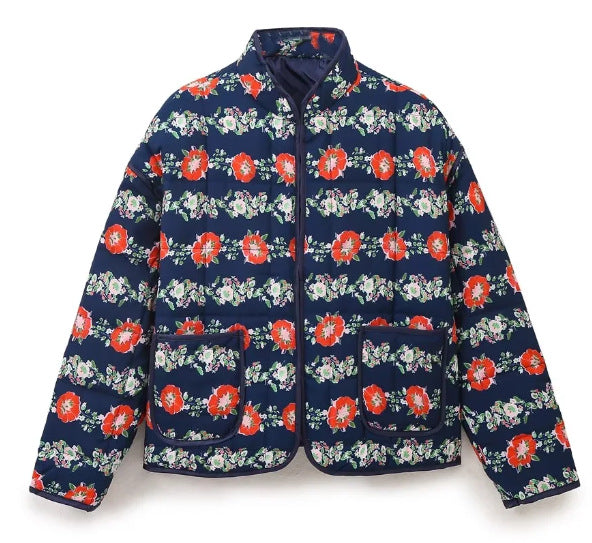 Floral Print Quilted Puffer Coat - Oversized Warm Winter Jacket