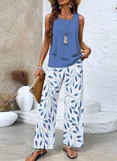 Women's Summer Sleeveless Layered Vest & Pants Set