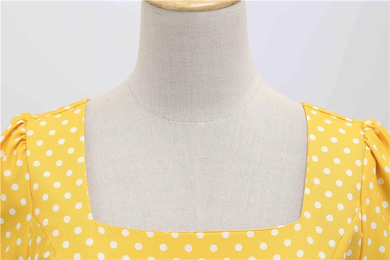 Short Sleeve Square Neckline Vintage Print Dot Dresses-Vintage Dresses-Free Shipping at meselling99