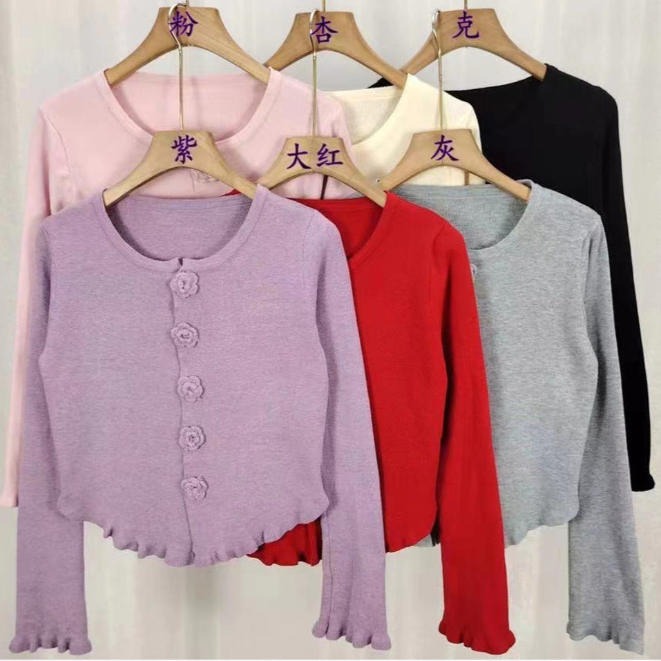 Floral Embroidery Button-Up Knit Cardigan