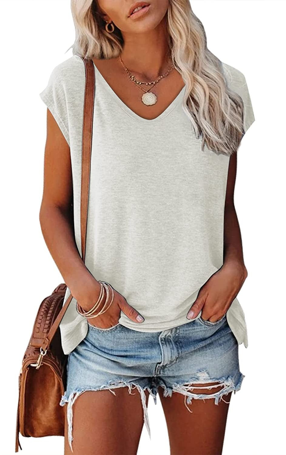 Women's Summer Sleeveless V-Neck Casual Loose Fit T-Shirt