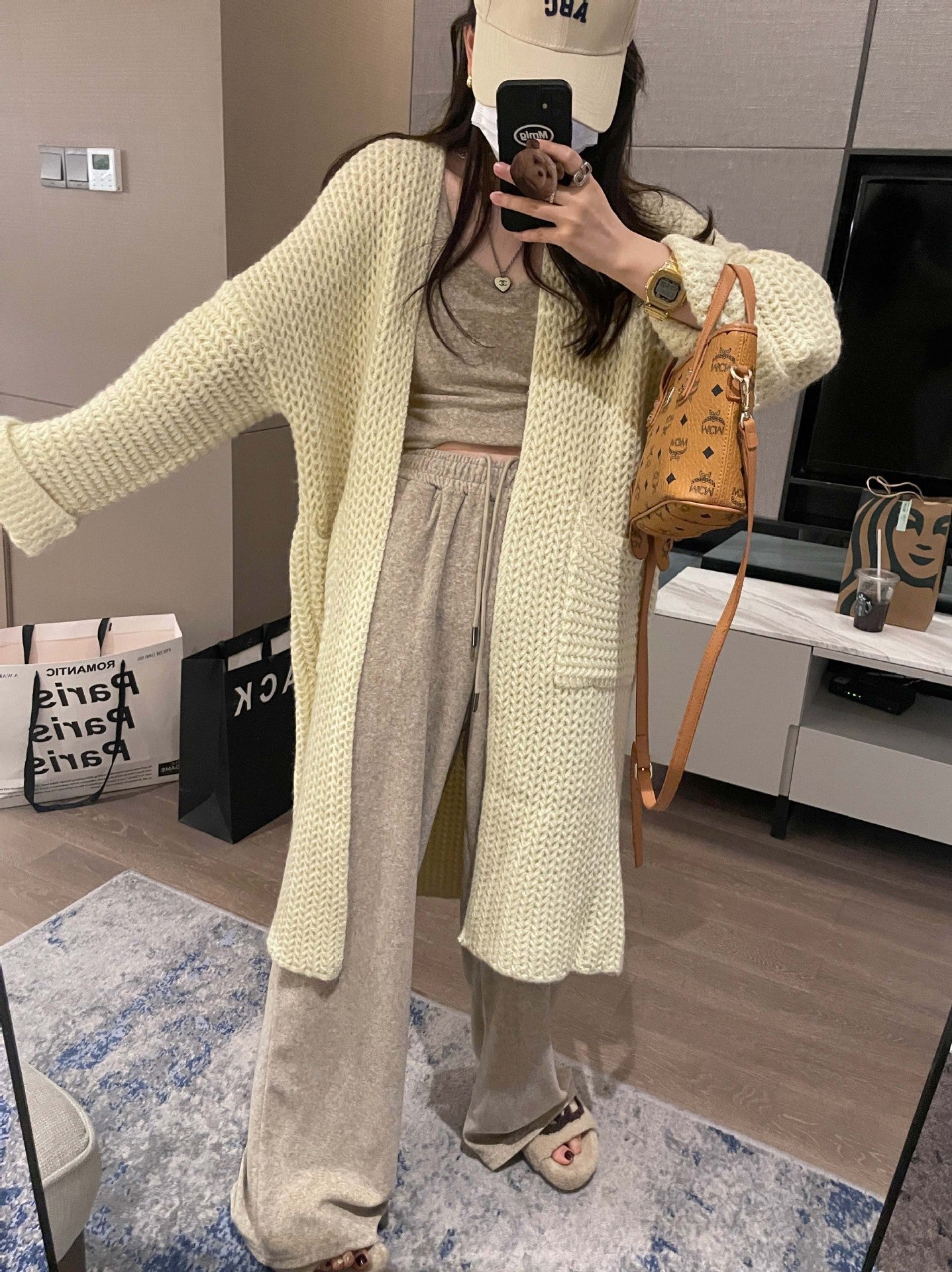 Casual Knitted Midi Length Top Coats