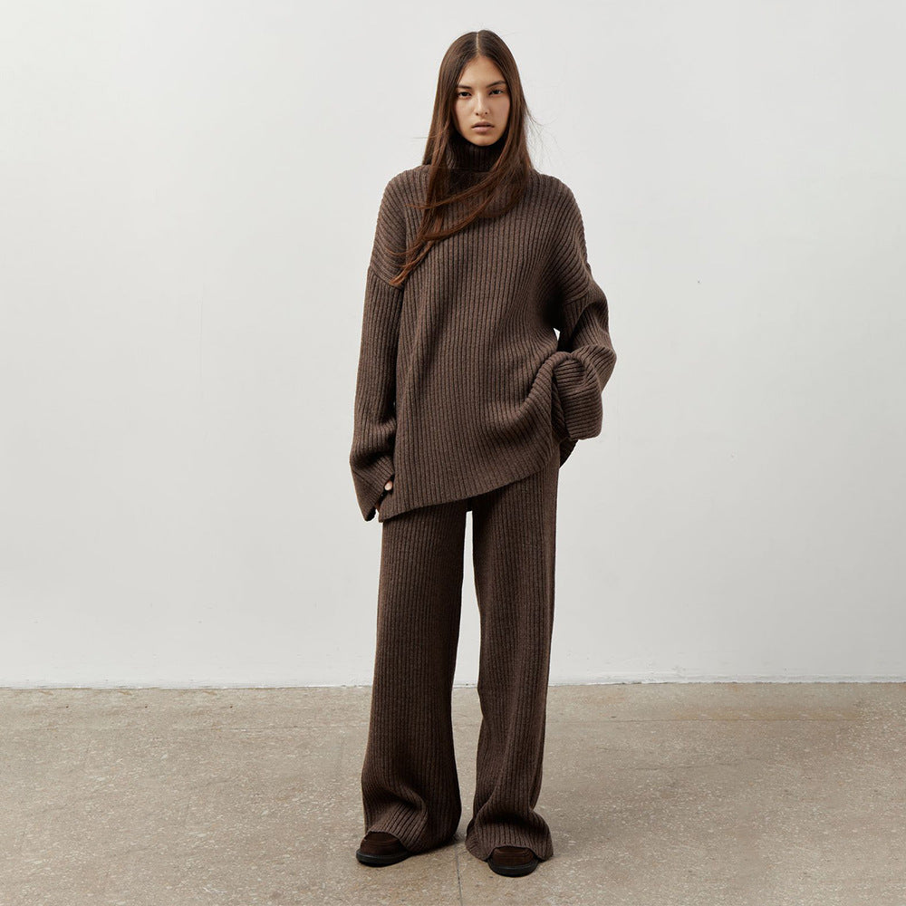 High-Neck Sweater with Wide-Leg Pants Set
