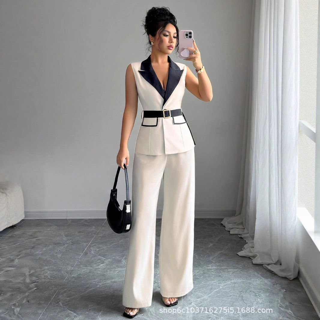 Elegant Strapless Straight-Leg Pantsuit Set for Women – Vest & Trousers Outfit