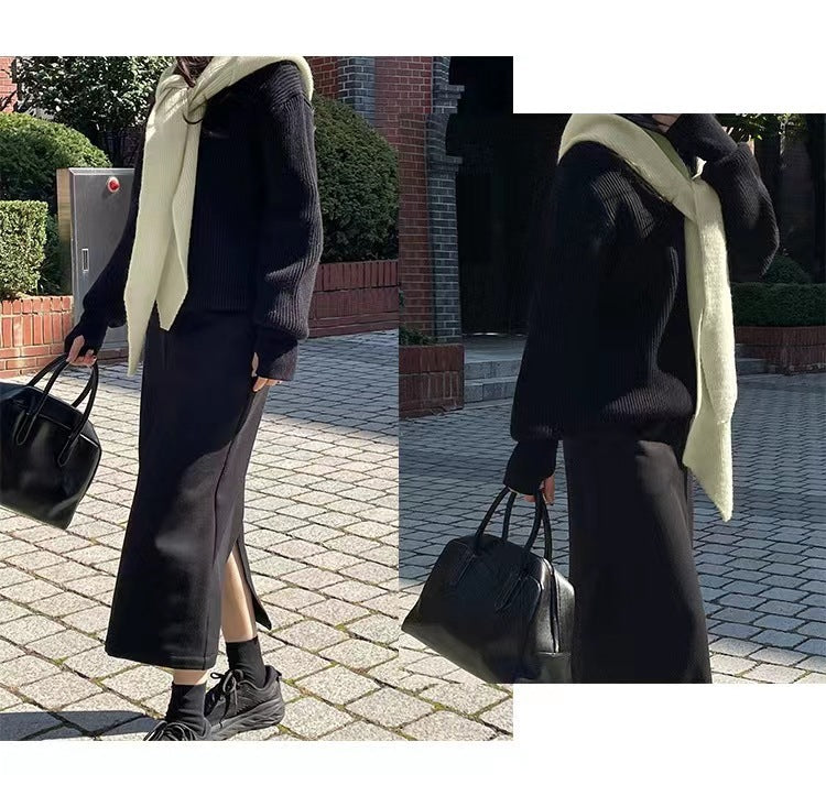 Women's Knit Hooded Cape Scarf 2pcs/set