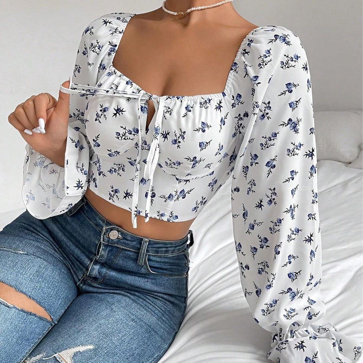 Sexy Square Neckline Short Top Shirts for Women