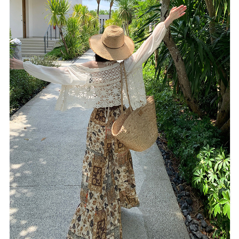 Bohemian Print High-Waisted Wide-Leg Flare Pants with Cami Top-Tank Top One Size-S-Free Shipping Leatheretro