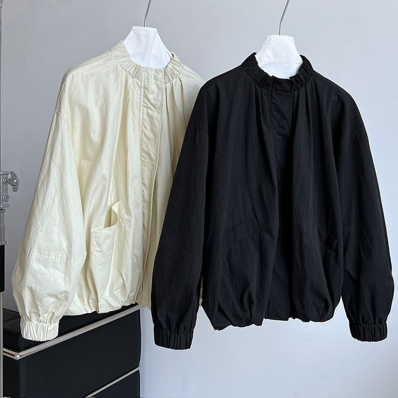 Women's Stand Collar Zip-Up Cotton Jacket-Black-M-Free Shipping Leatheretro