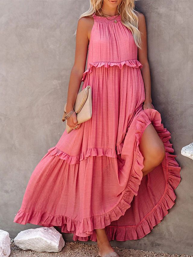 Casual Ruffled Summer Holiday Long Maxi Dresses