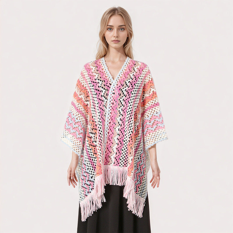 Boho Chic Women's Cape Poncho – Versatile Ethnic Print Shawl Wrap