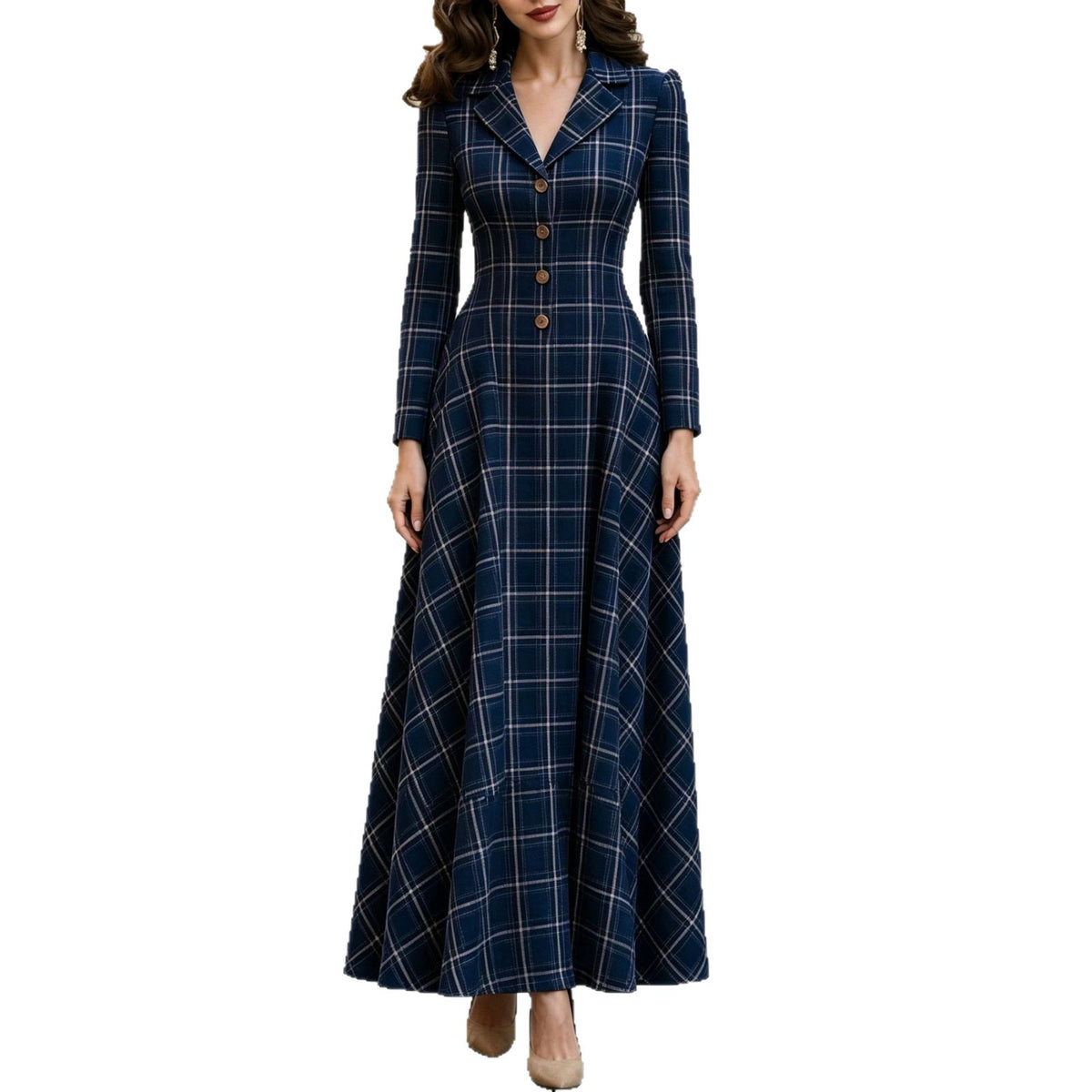 Women's Autumn & Winter Elegant French Plaid Button-Front Blazer Dress