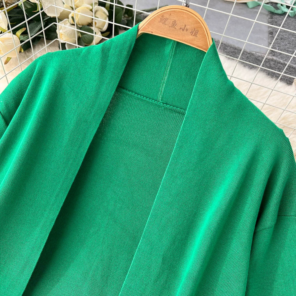 Fashion Fall Knitted 3pcs Cardigan High Neck Sweater Wide Legs Pants