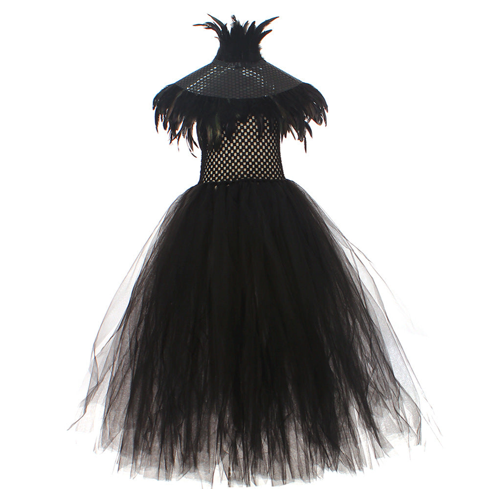 Halloween Glitter Feather Collar Witch Long Dress