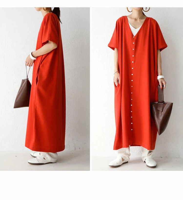 Casual Summer V Neck Long Cozy Dresses-Dresses-Free Shipping at meselling99