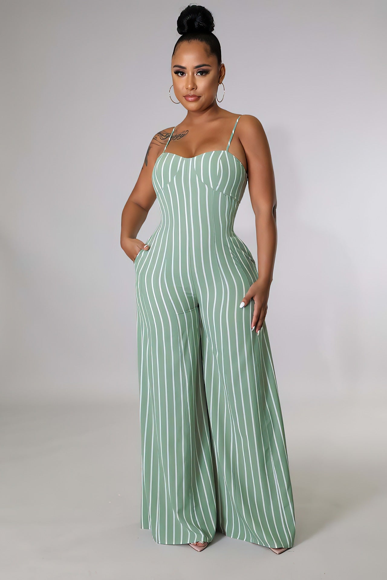 Sexy Backless Striped Wide Legs Jumpsuits